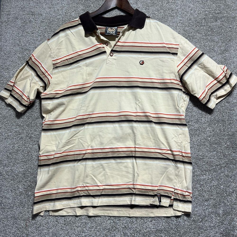 South Pole Men’s Brown Tan Orange Striped Short Sleeve Polo Shirt Size XXL
